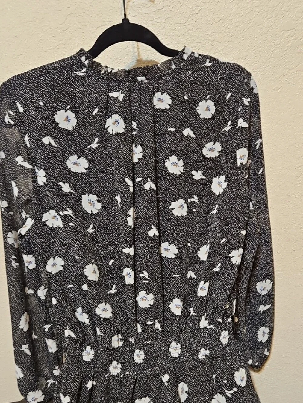 J. Crew Black Floral Tie-Neck Long Sleeve Dress